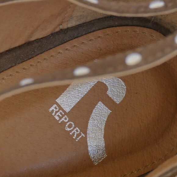 Brown Suede Ballet Flats Studded Shoe Front Ankle Straps Back Zipper R Report 9W - Picture 6 of 6